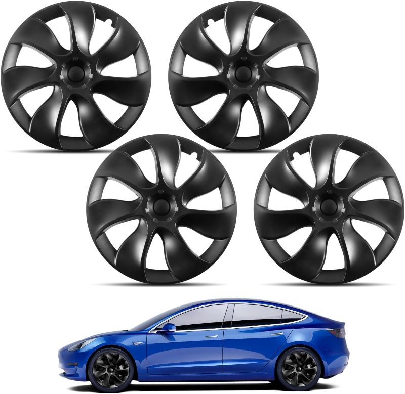 Photo 1 of  for Tesla Model Y Wheel Covers Hubcaps 19 Inch 4PCS Matt Black Blade Style Fit Model Y 2017-2024 Protection Hub Caps, A-Grade raw Materials
