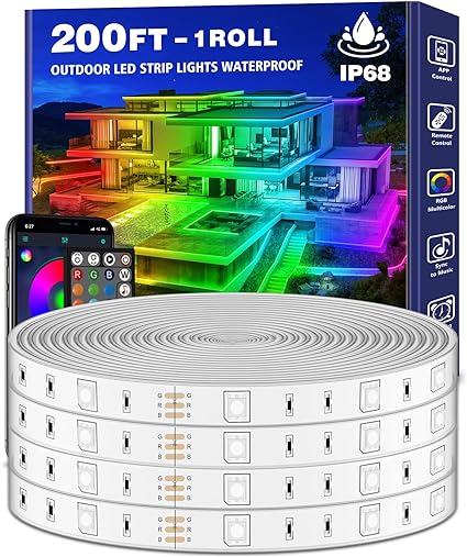 Photo 1 of 200ft Outdoor LED Strip Lights Waterproof 1 Roll,IP68 Outside Led Light Strips Waterproof with App and Remote,Music Sync RGB Exterior Led Rope Lights with Self Adhesive Back for Deck,Balcony,Pool