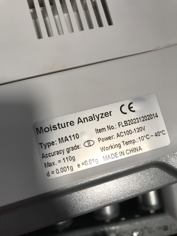 Photo 3 of Moisture anlyzer Spanish English Germany Menu Balance Meter 0.01% Readability 0.001g 110V 3 Drying Modes Touch Screen RS232 Interface Water Content Test (110g0.001g)