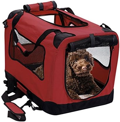 Photo 1 of 2PET Foldable Dog Crate - Soft, Easy to Fold & Carry Dog Crate for Indoor & Outdoor Use - Comfy Dog Home & Dog Travel Crate - Strong Steel Frame, Washable Fabric Cover, Frontal Zipper Small Red