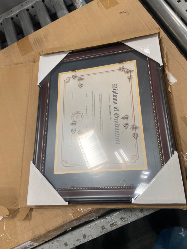 Photo 2 of GraduationMall 8.5x11 Diploma Frame with Black over Gold Mat or Display 11x14 Document without Mat, UV Protection Acrylic, Mahogany with Gold Beads
