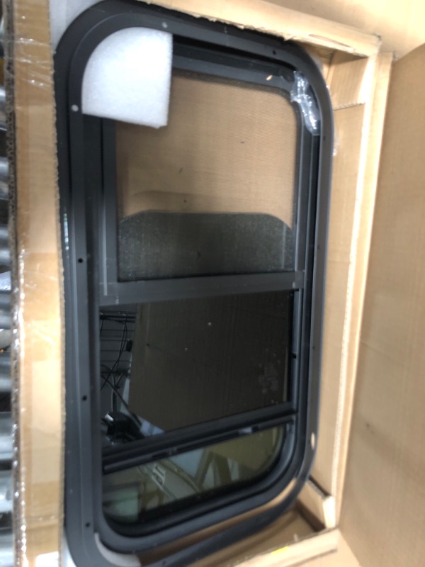 Photo 1 of Vertical RV Window, 12" W x 22" H Tinted Sliding RV Window with Net Screen and Trim Ring, Fit for 1-1/5" to 1-4/5" Thickness Wall, DOT Approved