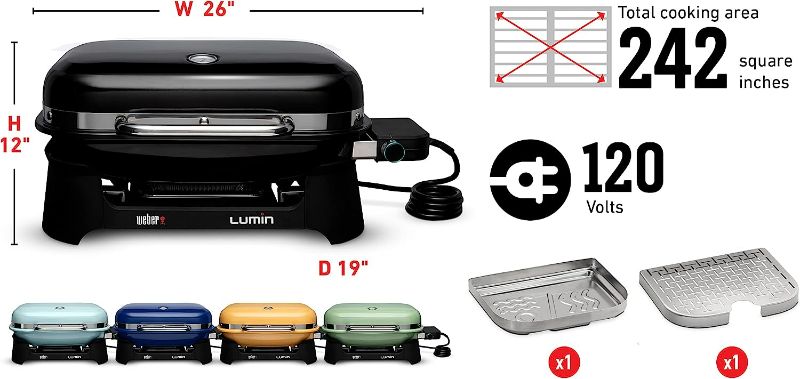 Photo 4 of (NON-REFUNDABLE) Weber Lumin Compact Outdoor Electric Barbecue Grill, Black - Great Small Spaces such as Patios, Balconies, and Decks, Portable and Convenient No Stand Compact Black