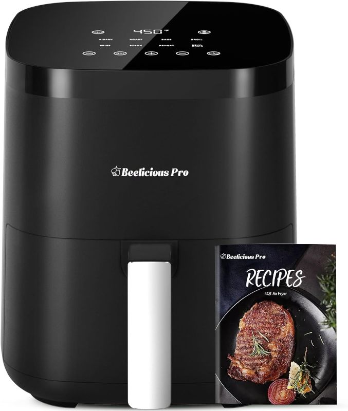 Photo 1 of Air Fryer,Beelicious® 8-in-1 Smart Compact 4QT Air Fryers,Shake Reminder,450°F Digital Airfryer with Flavor-Lock Tech,Tempered Glass Display,Dishwasher-Safe & Nonstick,Fit for 1-3 People,Black