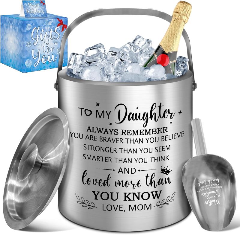 Photo 1 of Christmas Daughter Gift from Mom, Gifts for Daughter for Christmas, Mother Daughter Gift, Stainless Steel Ice Bucket with Lid, Wine Chiller with Handle and Scoop