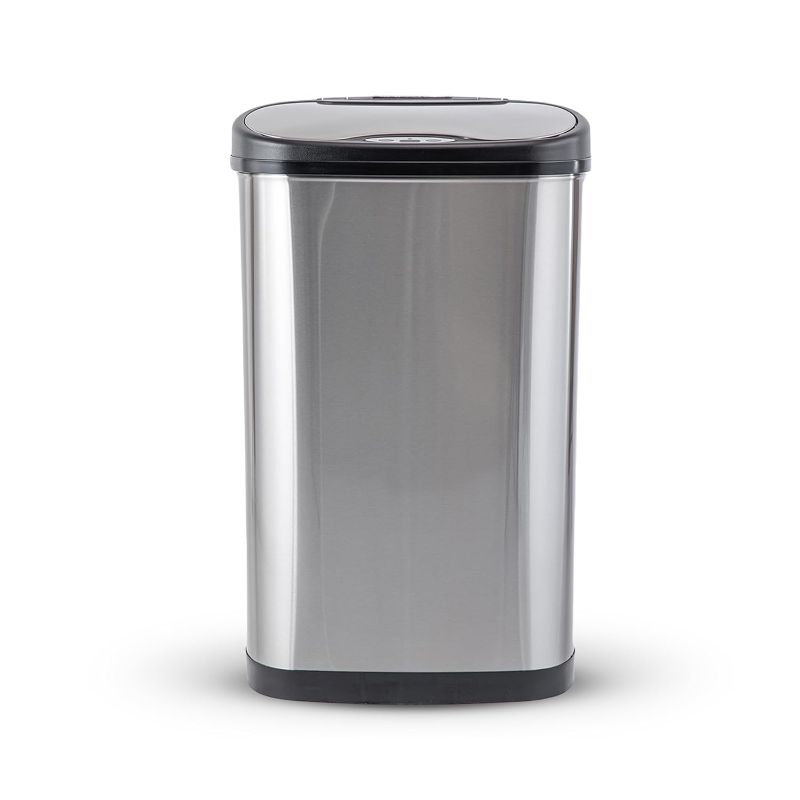 Photo 1 of **NEEDS POWER CORD DC6V**  Oval Trash Can with Black Top, 13 gallon/50 L, Stainless Steel