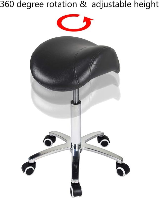 Photo 1 of Antlu Saddle Stool Rolling Chair for Medical Massage Salon Kitchen Spa Drafting,Adjustable Hydraulic Stool with Wheels (Without Backrest, Black)