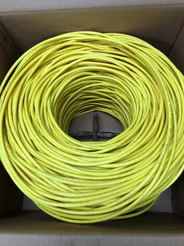 Photo 2 of Bulk Cat5e Cable 1000ft 24AWG Solid 4 Pair Cat5e Ethernet Cable, Unshielded Twisted Pair UTP 350MHz Internet Cable, Pull Box - Yellow 1000 ft Yellow