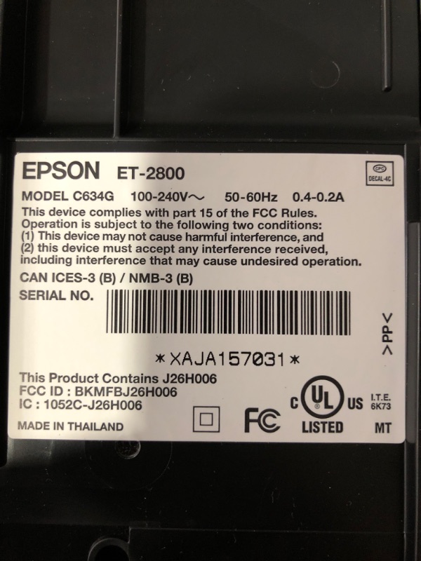 Photo 4 of *PARTS ONLY* Epson EcoTank ET-2800 Wireless Color All-in-One Cartridge-Free Supertank Printer, Black, Medium