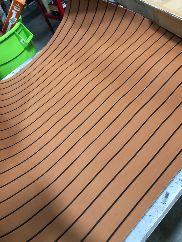 Photo 3 of **SEE NOTES**Boat Flooring EVA Foam Decking Sheet Faux Teak Marine Mat Marine Carpet Cooler Tops Seating Non-Slip Self-Adhesive Flooring Material for Motorboat RV Yacht Kayak Swimming Pool 94" x 44"/35"/23"/16" Brown With Black Seam Lines 44 x 94 inch