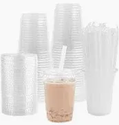 Photo 1 of 16oz clear plastic cups with flat lids