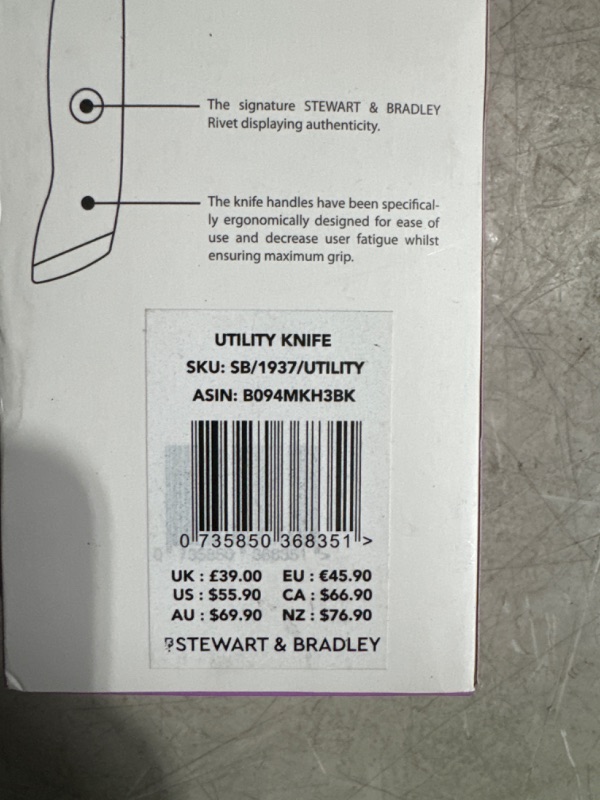 Photo 1 of STEWART & BRADLEY 5Inch Utility Knife. MasterPro Series Full Tang, Razor Sharp, Ultra Fine Highly Tempered German Steel 4028, Forged to 1400 degrees, Precision Diamond Sharpened