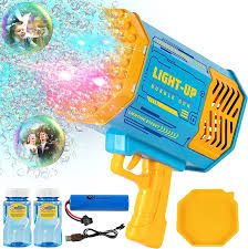 Photo 1 of Bubble , Bubble Machine Gun Colorful Light Toys with Bubble Solution for Kids and Adults, Bubble Maker for Summer Toys Outdoor Birthday Wedding Party, Blue