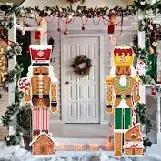 Photo 1 of 2 Pcs Large Christmas Nutcracker Yard Sign with Stake 39 x 13 Inch Christmas Yard Decorations Xmas Nutcracker Decor for Winter Outdoor Yard Lawn Garden Pathway Holiday Party (Gingerbread Man)