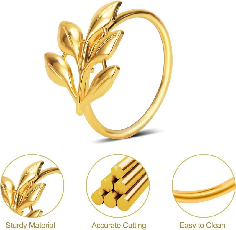 Photo 1 of 100 NAPKIN LEAF RINGS  GOLD 