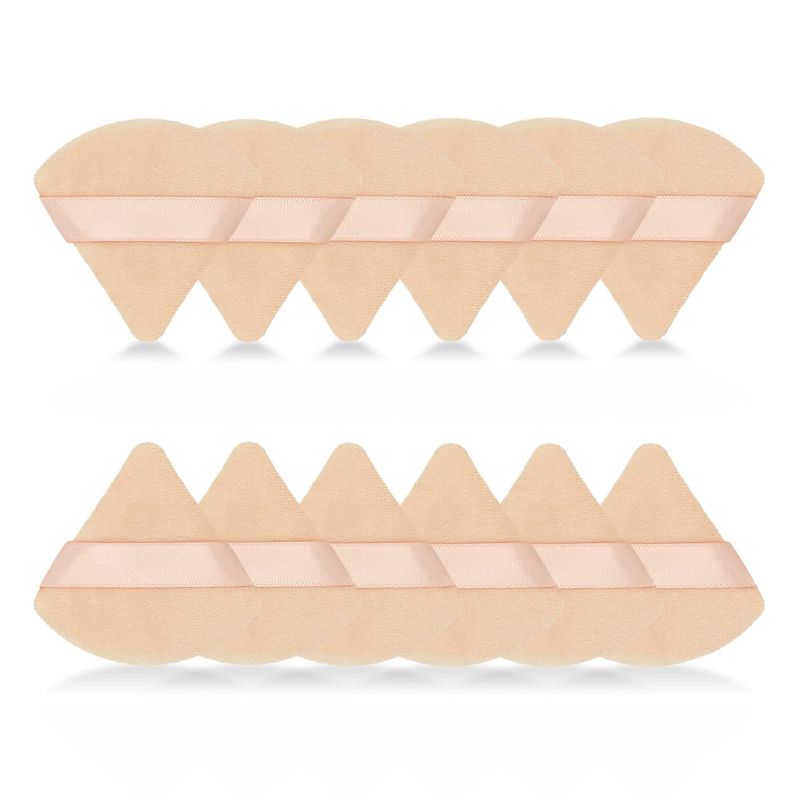 Photo 1 of 12Pcs of Triangular Powder Puff Makeup Sponges, Made of Super-soft Velvet, Designed for Contouring, Eye, and Corner, Beauty Blender Foundation Mixing Container. (Beige) 12PCS Beige