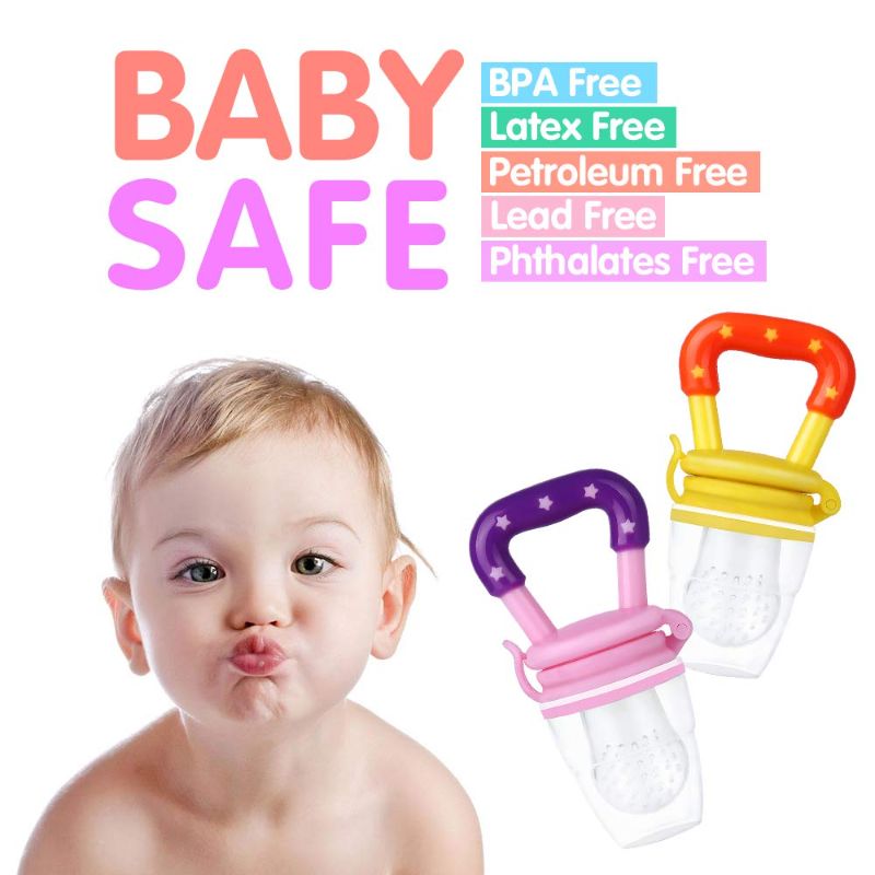 Photo 1 of Baby Fruit Feeder/Food Feeder Pacifier for Babies (2 Pack) - HAOBAOBEI Mesh Teethers for Babies, Infant Teething Toy in Appetite Stimulating Colors, Bonus Includes 3 Sizes Silicone Pouches A Series - Blue & Green