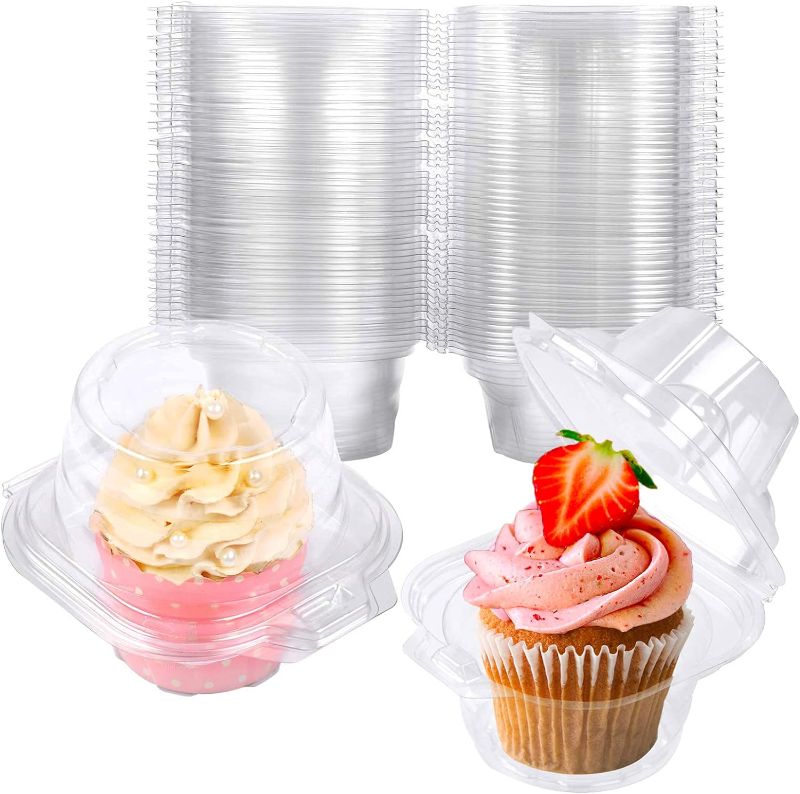 Photo 1 of  25 Pack Individual Cupcake Containers Plastic Cupcake Boxes Cupcake Holders Stackable Deep Dome Cupcake Carrier
