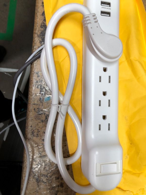 Photo 1 of 4 Outlet Power Strip, 15A 125V 1875W, 90 Joules, 20-Inch Short Cord with Angled Plug, Small Power Strip Surge Protector, ETL Listed White
