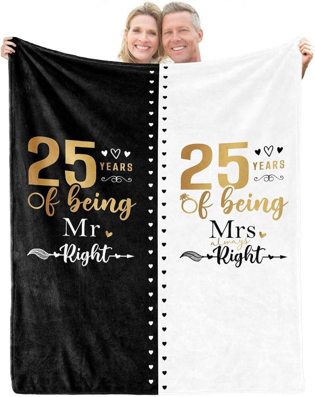 Photo 1 of 25th Anniversary Blanket Gifts Gift for 25th Silver Wedding Anniversary 25 Years of Being Mr/ Mrs Always Right Present 25 Years of Marriage Gifts for Couple Friends Parents Wife Husband Dad Mom 25 Mr Right 60in*50in