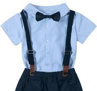 Photo 1 of BABY BOY GENTLEMAN OUTFIT 4PCS BOWTIE SUSPENDERS SHIRT SHORTS BLUE 3T