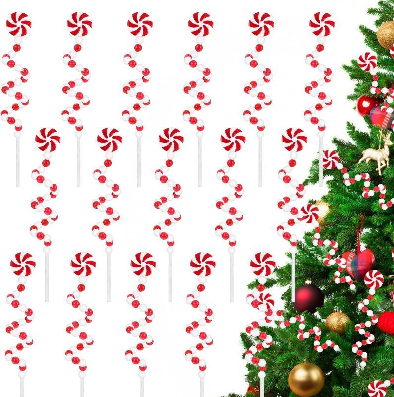 Photo 1 of 80 PCS Christmas Curly Pick Red White Christmas Ornament 11.7 Inch Candy Shape Christmas Tree Picks Christmas Tree Decorations for Xmas Tree Topper Xmas Party Supplies Home Vase Party Ornaments