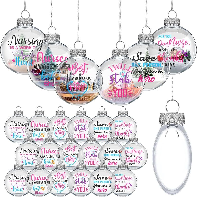 Photo 1 of 24 Pcs Appreciation Clear Christmas Ornament Balls 3.15 inch Transparent Plastic Fillable Hanging Balls Appreciation Balls for Christmas Tree Crafting Home Decor (Nurse)
