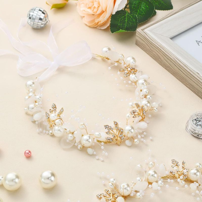 Photo 1 of 3Pcs Flower Girl Headpiece - Wedding Flower Girl Hair Accessory Crown Girl Headband Alloy Floral Girls Tiara Rhinestone Pearl Headband for Baby Toddler Communion Prom Photography