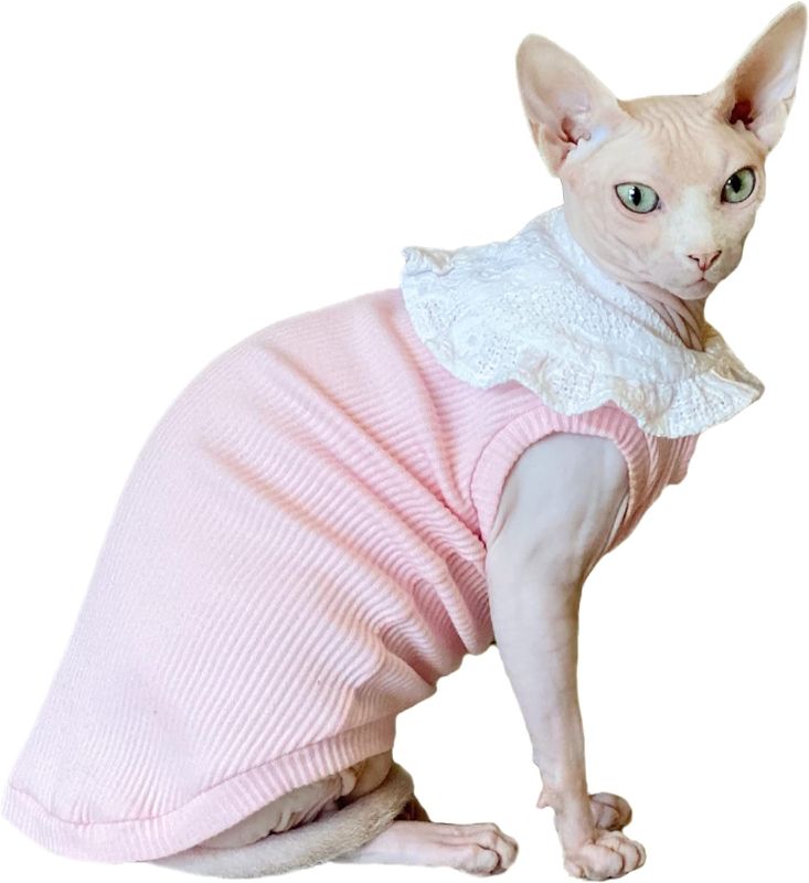 Photo 1 of Bonaweite Hairless Cats Dress with Collar for Spring Summer Autumn, Breathable Cat Wear Clothes for Sphynx, Cornish Rex, Devon Rex, Peterbald XL