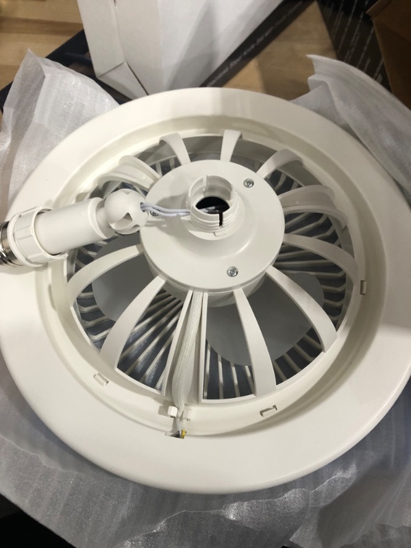 Photo 1 of Yaoten Mini Ceiling Fan, E26 Extender Base, 10 In Led Ceiling Fan with Bulb, with Memory Function, 3 Levels of Air Flow, Remote Control, Dimmable, for Warehouse, Garage. White-Remote