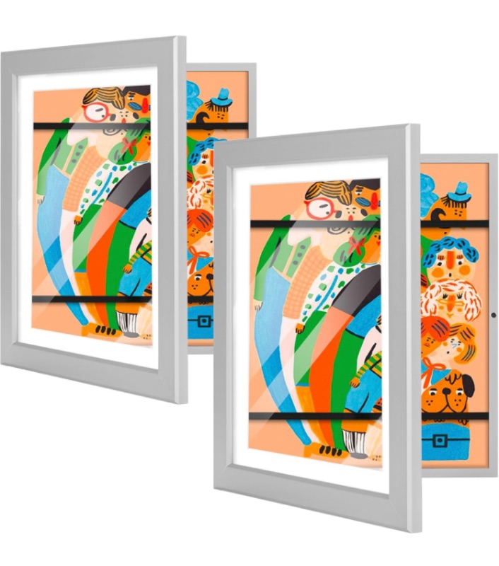 Photo 1 of 10x12.5 Kids Art frame,Front Opening Display 8.5x11 With Mat and HD Glass,Horizontal and Vertical Art Display For Kids Artwork,Photos,Crafts,Drawing(Grey,2-Pack)