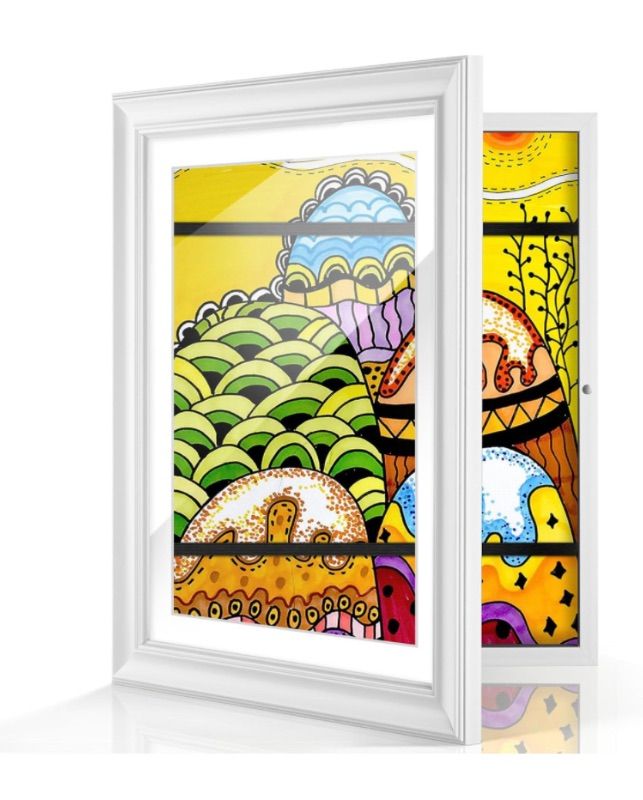 Photo 1 of 10x12.5 Kids Art Frames for Kids Artwork Frames Changeable Front Opening Glass, Display 8.5x11 with Mat or 10x12.5 Without Mat for Kids Drawings, Schoolwork, Hanging Art, Crafts (1 Pack-White)