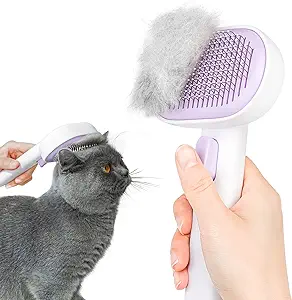 Photo 1 of aumuca Cat Brush with Release Button, Cat Brushes for Indoor Cats Shedding, Cat Brush for Long or Short Haired Cats, Cat Grooming Brush Cat Comb for Kitten Rabbit Massage Removes Loose Fur Purple