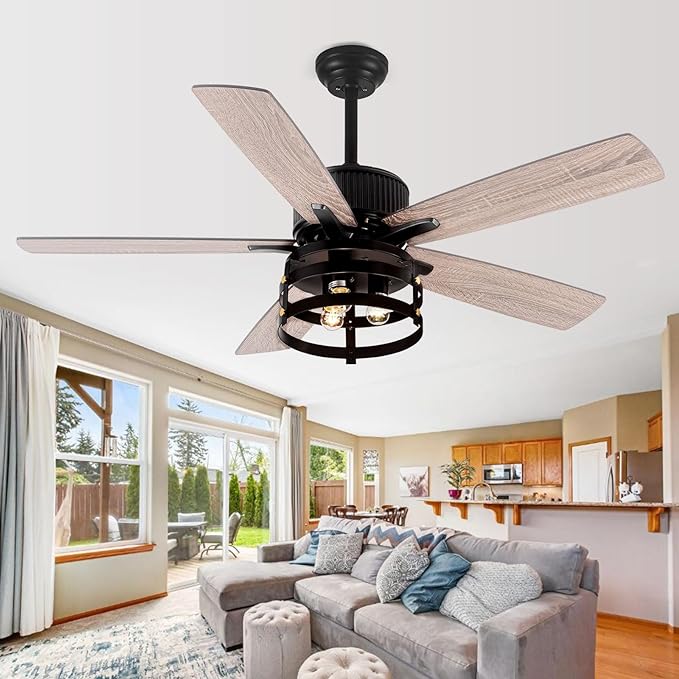 Photo 1 of (NON-REFUNDABLE) Farmhouse Rustic Ceiling Fan with Lights, 52 Inch Industrial Ceiling Fan Outdoor Ceiling Fan for Patio, Large Airflow Reversible Dual Finish Blades Rustic Ceiling Fan for Indoor with Timing ?Function