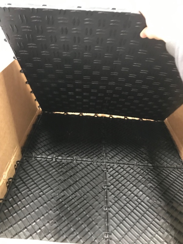 Photo 2 of Garage Flooring Tiles Pack of 48 Interlocking Garage Floor Tiles with Antislip Brick Pattern Oil and Stain Resistant 12"x12" Tile 40000lbs Load Capacity Black Color