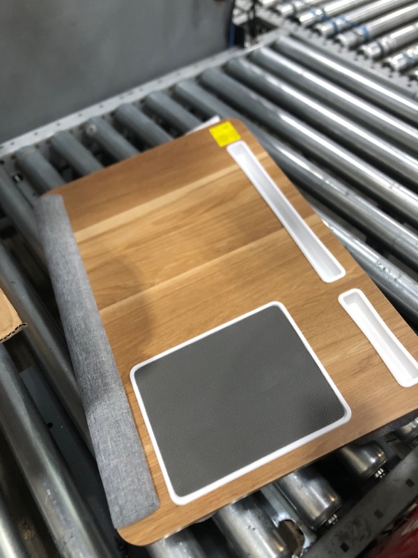 Photo 1 of HUANUO Lap Desk - Fits up to 17 inches Laptop Desk, Built in Mouse Pad & Wrist Pad for Notebook, Laptop, Tablet, Laptop Stand with Tablet, Pen & Phone Holder (Wood Grain) Light Brown Woodgrain