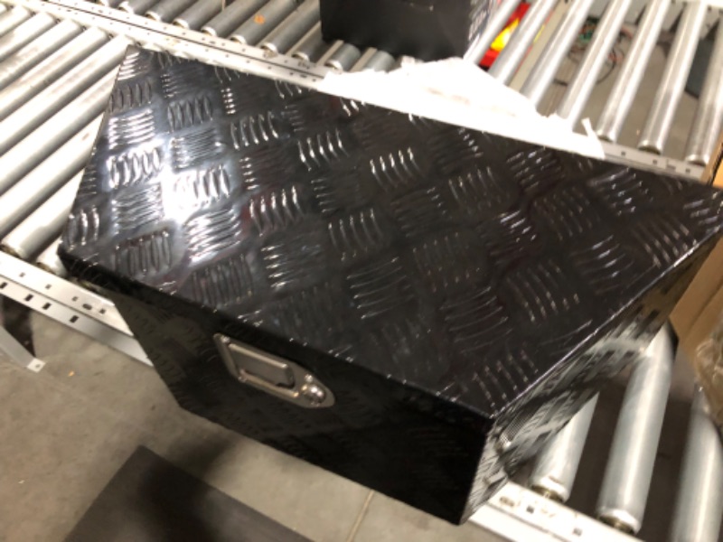 Photo 1 of 8SC82 26 Inch Black Aluminum Tool Box Wide Utility Trailer Tongue 5 Bar Tread ToolBox for Pick Up Truck Bed RV ATV Organizer Trailer Storage Tool Box with Lock and Keys (26"X13.3"X12")