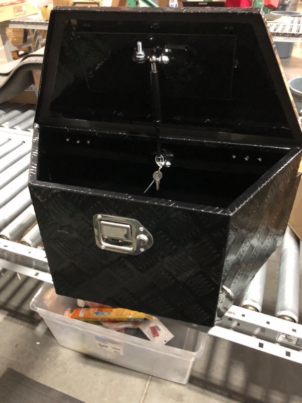 Photo 1 of 8SC82 26 Inch Black Aluminum Tool Box Wide Utility Trailer Tongue 5 Bar Tread ToolBox for Pick Up Truck Bed RV ATV Organizer Trailer Storage Tool Box with Lock and Keys (26"X13.3"X12")