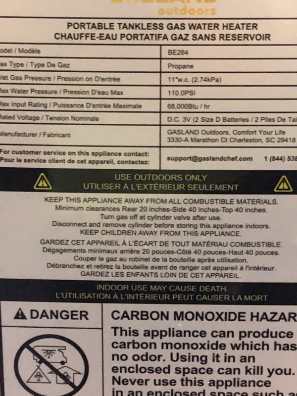 Photo 6 of (important see clerk notes) Tankless Water Heater, GASLAND Outdoors BE264 10L 2.64GPM Portable Gas Water Heater