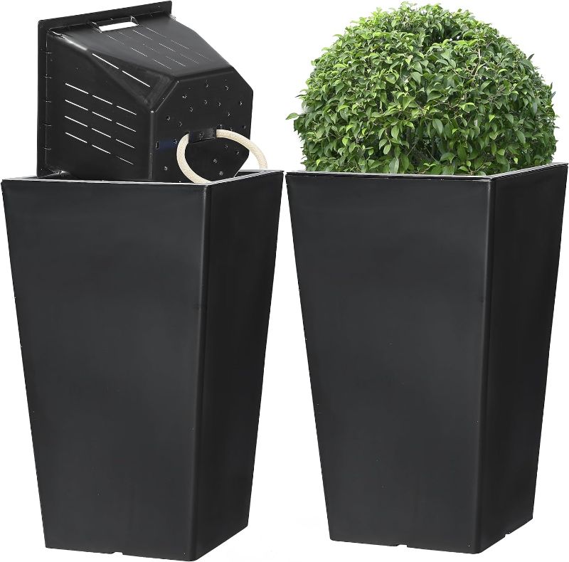 Photo 1 of 2 Pack Tall Planters + Baskets (Self Watering) (20" H) | Tall Planters for Outdoor & Indoor, Tall Front Porch Planters
