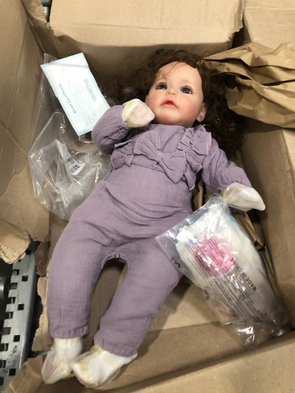 Photo 2 of **STOCK PHOTO FOR REFERENCE ONLY***TERABITHIA 24 Inch Huge Baby Size Hand Rooted Curly Hair Realistic Newborn Toddler Princess Girl Dolls in Blue Eyes Lifelike Reborn Baby Dolls Look Real, A Moment in My Arms, Forever in My Heart Purple