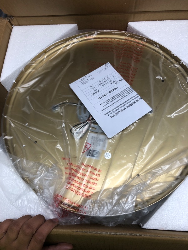 Photo 1 of LMS Flush Mount Ceiling Light Fixture, Modern Brushed Gold Bathroom Ceiling Light with Drum Milky White Acrylic Shade, Kitchen, Living Room, LMS-192