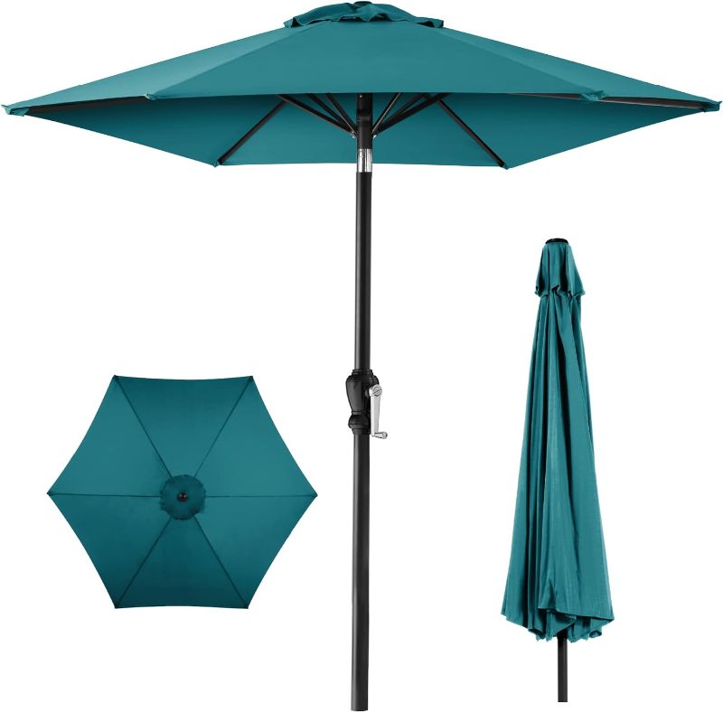 Photo 1 of ***SEE NOTES*** Best Choice Products 10ft Outdoor Steel Polyester Market Patio Umbrella w/Crank, Easy Push Button, Tilt, Table Compatible - Cerulean
