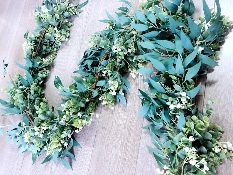 Photo 1 of 5.5 feet Eucalyptus boxwood / artificial Flower arch / Greenery table runner / Wedding willow Garland / Greenery Garland / Wedding Backdrop
