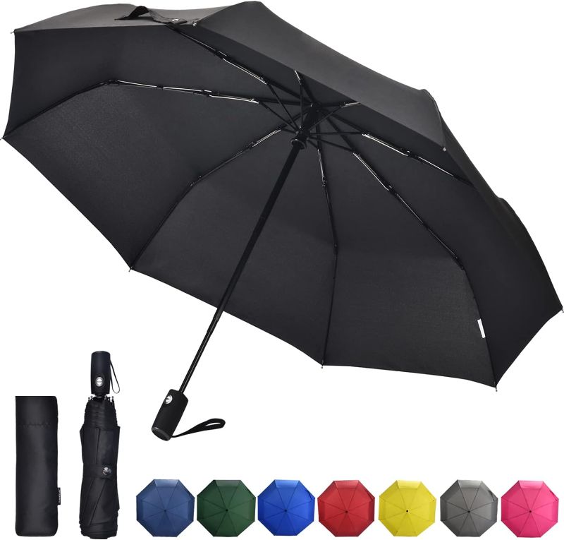 Photo 1 of Anntrue Windproof Travel Umbrella, Auto Open Close Lightweight Compact Portable Backpack Folding Umbrella, Perfect for Car, Purse, Men and Women (Black)
