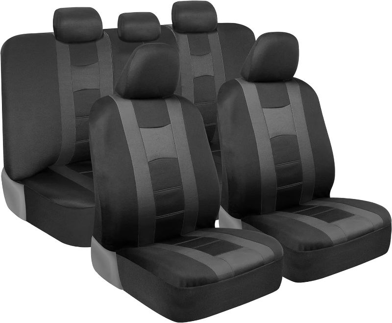 Photo 1 of BDK carXS Charcoal Gray Two-Tone Car Seat Covers with Matching Back Seat Cover, Made to Fit Most Auto Truck Van SUV, Interior Car Accessories Full Set
