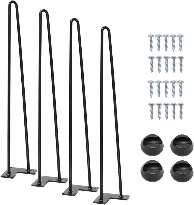 Photo 1 of 16" Satin Black Hairpin Coffee Table Legs(Set of 4), Metal Heavy Duty Sturdy Sharp Looking Modern Table Legs