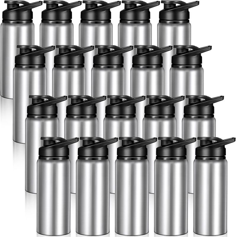 Photo 1 of 20 Pack Aluminum Water Bottles 20 Oz Metal Sports Bottles with Snap Lids Portable Bike Water Bottle Reusable Travel Bottles with Handle Bulk Pack for Gym Hiking Sports Camping Fishing (Silver)