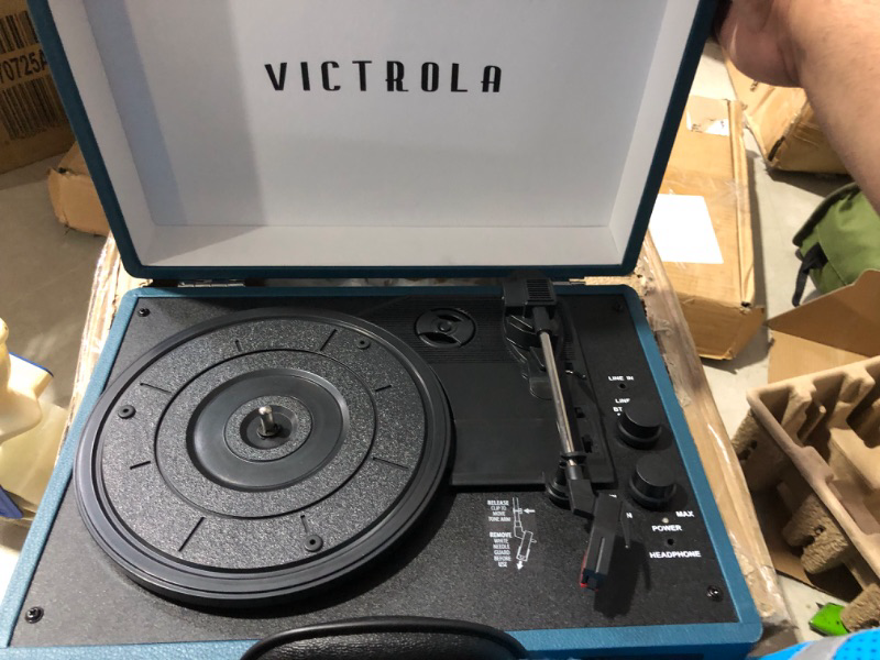 Photo 2 of (NON-REFUNDABLE) Victrola Vintage 3-Speed Bluetooth Portable Suitcase Record Player with Built-in Speakers | Upgraded Turntable Audio Sound | Blue Coral Blue Coral Record Player