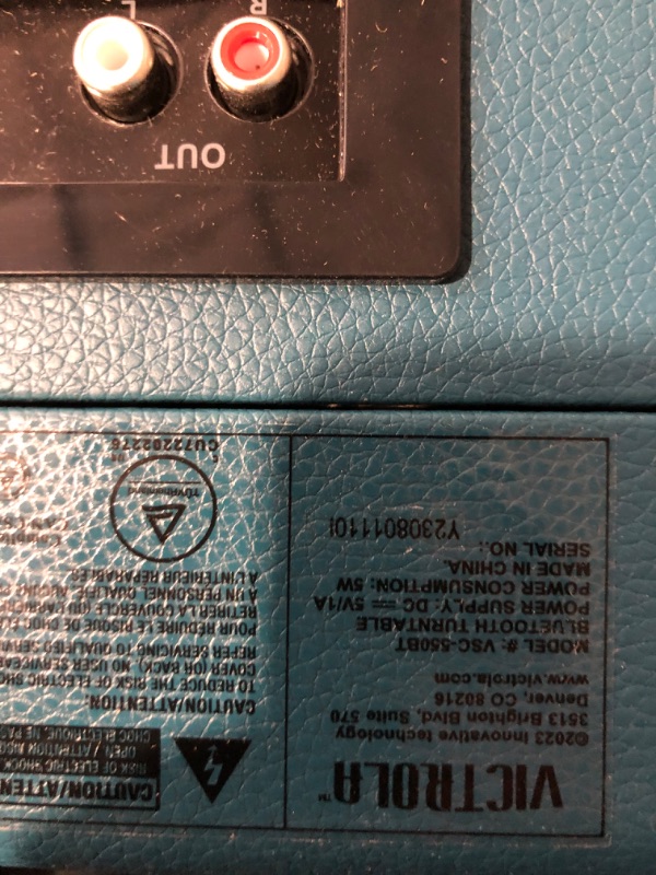 Photo 5 of **MISSING POWER CORD**
Victrola Vintage 3-Speed Bluetooth Portable Suitcase Record Player with Built-in Speakers | Upgraded Turntable Audio Sound | Blue Coral Blue Coral Record Player